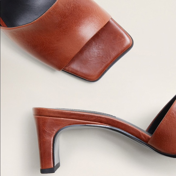 Mango Shoes - MANGO - Cognac Leather Square Toe Heeled Sandals